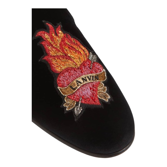 LANVIN Shoes Men's Size 12 Flaming Heart Leather & Velvet Smoking Loafers - Picture 4 of 9